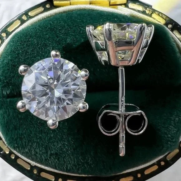 Certified 4ct. t.w. Moissanite Diamond Round Stud Earrings NEW - Picture 4 of 14